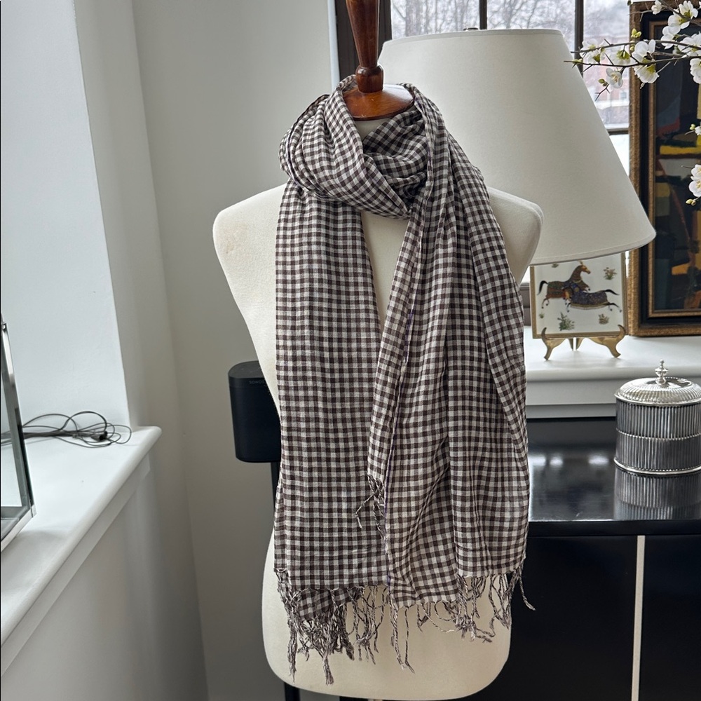 Dosa Linen Scarf/Wrap Brown-White-Purple 38” x 68”